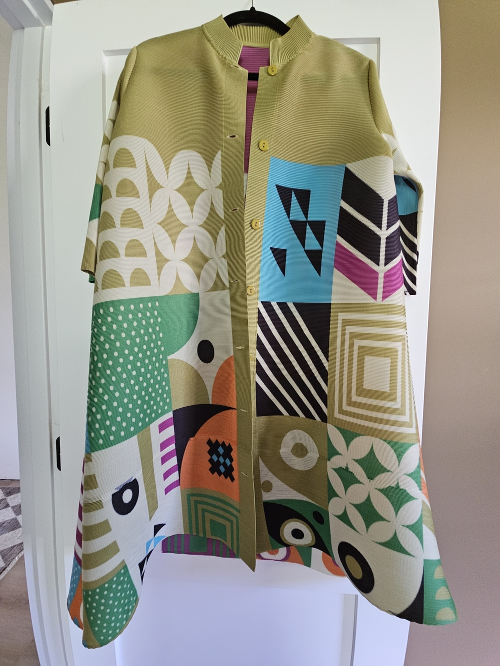 Pleats Please Inspired Vibrant Geometric Print Jacket